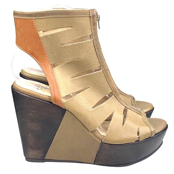 Farylrobin X Anthropologie Women’s Tan Leather Zip Up Wedge Size US 7 - Picture 1 of 12